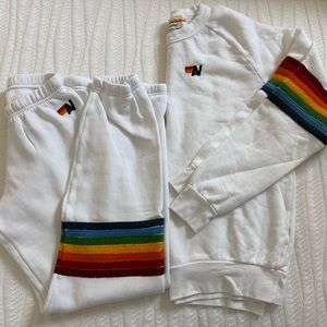 Aviator Nation Set White Top & Bottom with Rainbow Stripes XS/S NWOT